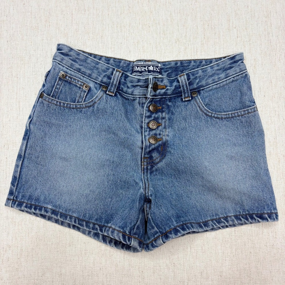 Vintage Limited Too High Waisted Denim Shorts Button Fly Light Wash SZ 12 Girls
